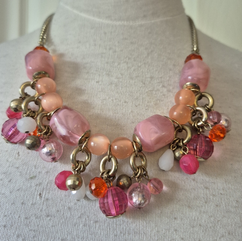 Charming Pink and Gold Cluster Necklace